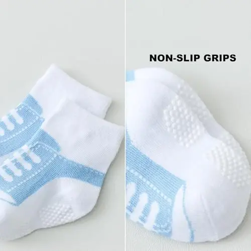 EPEIUS Unisex Baby Girls Boys Non-Slip Socks (Set of 6) | Cute baby shoe look socks with grippers. Soft cotton stay on Booties for 0-6m 6-12m 1-2T 3-5T newborn infant toddlers 