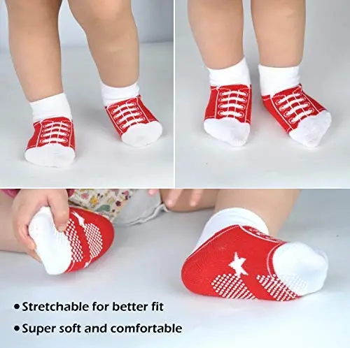 EPEIUS Unisex Chaqaloq Qizlar Bolalar Sirpanmaydigan Paypoqlar (6 to'plam) - 3