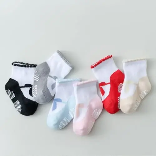 EPEIUS Unisex Chaqaloq Qizlar Bolalar Sirpanmaydigan Paypoqlar (6 to'plam) - 4