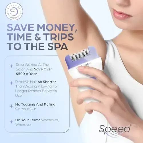 Epilady Speed Corded Epilator for Women, Compact Hair-Removal Device for Legs, Underarms, and Bikini Area, 2 Setting Options, Includes Angled-Trimming Guide, Cord, and Cleaning Brush, Lavender - 5