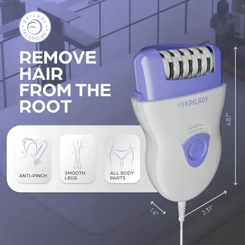 Epilady Speed Corded Epilator for Women, Compact Hair-Removal Device for Legs, Underarms, and Bikini Area, 2 Setting Options, Includes Angled-Trimming Guide, Cord, and Cleaning Brush, White/Purple - 2