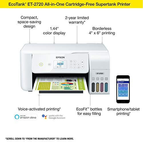 Epson EcoTank ET-2720 Wireless Color All-in-One Supertank Printer with Scanner and Copier - White - 8