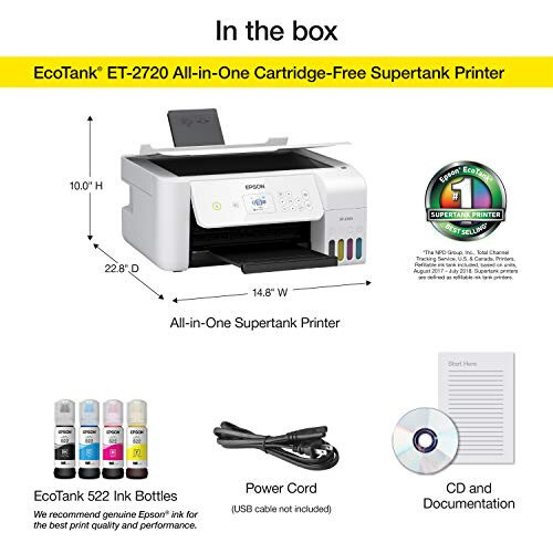 Epson EcoTank ET-2720 Wireless Color All-in-One Supertank Printer with Scanner and Copier - White - 9