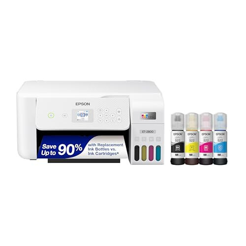 Epson EcoTank ET-2800 Wireless Color All-in-One Cartridge-Free Supertank Printer with Scan and Copy - The Ideal Basic Home Printer - White, Medium - 1