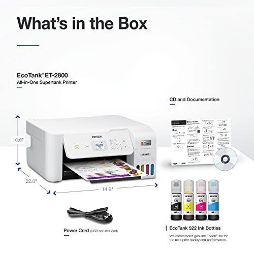 Epson EcoTank ET-2800 Wireless Color All-in-One Cartridge-Free Supertank Printer with Scan and Copy - The Ideal Basic Home Printer - White, Medium - 7