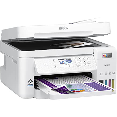 Epson EcoTank ET-3850 Simsiz Rangli Hammasi Bitta Kartrijsiz Supertank Printer Skener va Ultra Premium Fotosurat Qog'ozi Yaltirok (8.5x11 Dyuym, 50 Varag') (S042175), Oq - 2