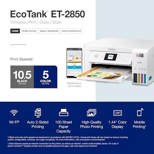 Epson EcoTank ET-4800 Simsiz Barcha Funktsiyali Kartrijsiz Supertankli Skaner bilan Printer va Epson EcoTank ET-2850 Simsiz Rangli Barcha Funktsiyali Kartrijsiz Supertankli Skaner bilan Printer - 7