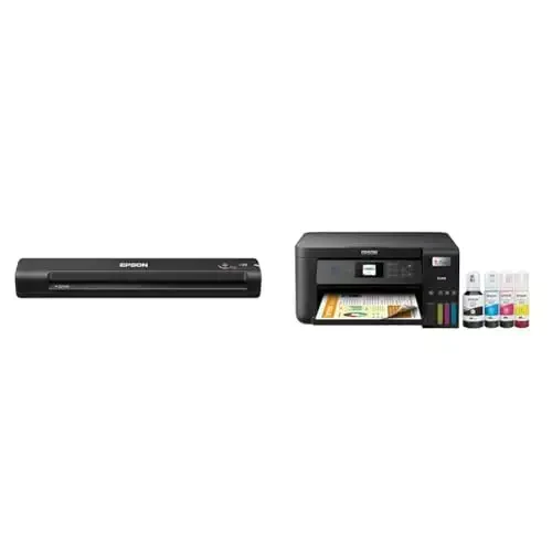 Epson Workforce ES-50 Portable Sheet-Fed Document Scanner for PC and Mac & EcoTank ET-2850 Wireless Color All-in-One Cartridge-Free Supertank Printer with Scan - EPSON