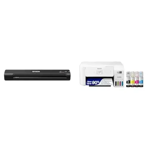 Epson Workforce ES-50 Portable Sheet-Fed Document Scanner for PC and Mac & EcoTank ET-2800 Wireless Color All-in-One Cartridge-Free Supertank Printer with Scan and Copy â€“ - White - 1