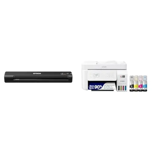Epson Workforce ES-50 Portable Sheet-Fed Document Scanner for PC and Mac & EcoTank ET-4800 Wireless All-in-One Cartridge-Free Supertank Printer 