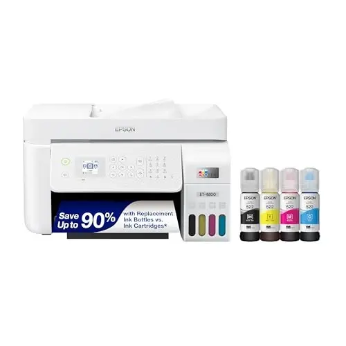 Epson Workforce ES-50 Portable Sheet-Fed Document Scanner for PC and Mac & EcoTank ET-4800 Wireless All-in-One Cartridge-Free Supertank Printer - 5