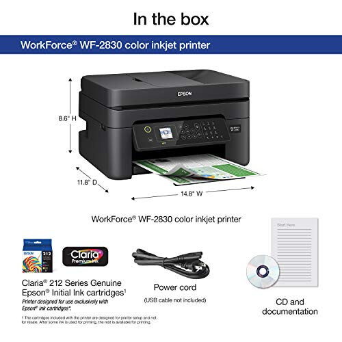 Epson Workforce WF-2930 Simsiz Ko'p Funktsiyali Skaner, Nusxa Ko'chirish, Faks, Avtomatik Hujjat Ta'minotchisi, Avtomatik Ikki Tomonlama Chop etish va 1,4 dyuymli Rangli Displeyli Printer - 2