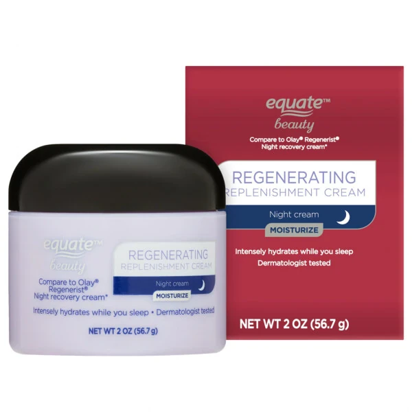 Equate Cream Facial Moisturizing Regenerating Night ReplenisModazoneent, Dry Skin, Fine Lines & Wrinkles, 2 унции - 1