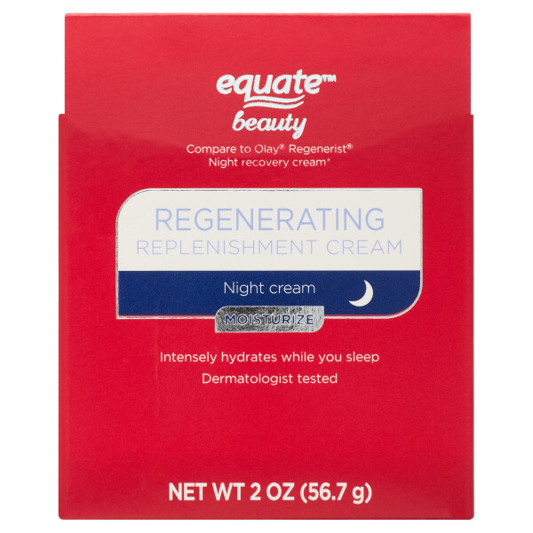 Equate Cream Facial Moisturizing Regenerating Night ReplenisModazoneent, Dry Skin, Fine Lines & Wrinkles, 2 унции - 2