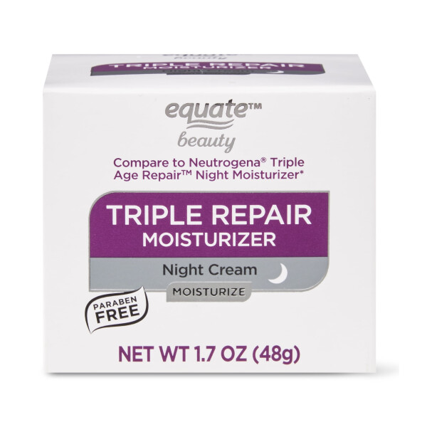 Equate Triple Repair Moisturizer Night Cream, All Skin Types, Dryness, 1.7 oz - 2