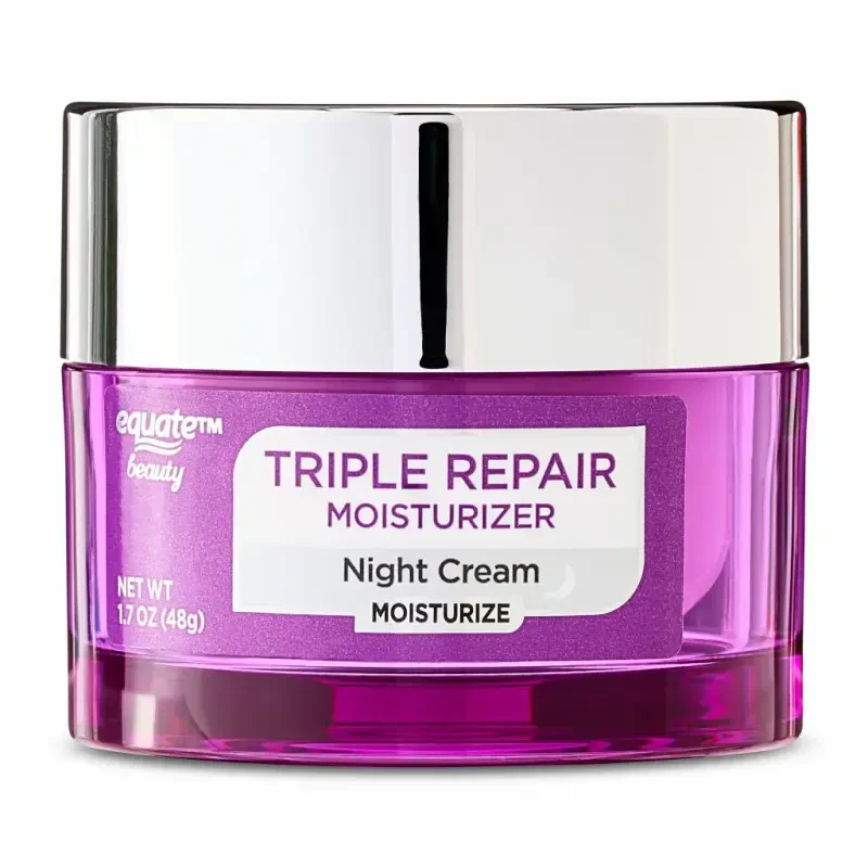 Equate Triple Repair Moisturizer Night Cream, All Skin Types, Dryness, 1.7 oz - EQUATE