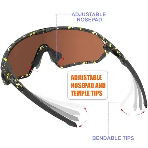 ER00 Youth Baseball Shield Polarized Sunglasses, Teens Kids Boys Girls Women 1206 Cycling Softball Lightweight Sports Shades - 8