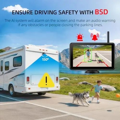 eRapta 7 Inch Dual Solar Wireless Backup Camera Magnetic with HD1080P DVR | Touchscreen BSD Alarm, 1-Min Free-Installation, IR Night Vision for Truck/Trailer/Tractor/Small-RV/Hitching/Fifth Wheels - 4