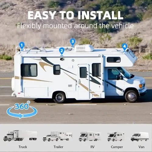 eRapta HD 1080p Backup Camera System Kit, 7-inch Reversing Monitor with Quad Split Recording IP69 Waterproof, Rear View Side View Cameras, Backup Camera for RV Truck/Trailer/Tractor/Box/Camper Y0202 - 5
