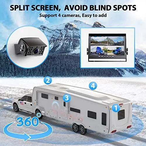 eRapta HD 1080p Backup Camera System Kit,10-inch Reversing Monitor with Quad Split Recording IP69 Waterproof, Rear View Side View Cameras, Backup Camera for RV Truck/Trailer/Tractor/Box/Camper AYX104 - ERAPTA (1)