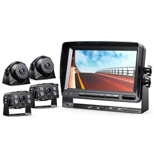eRapta HD 1080p Geri Görüş Kamera Sistem Kiti, Dörtlü Bölünmüş Kayıtlı 7 inç Geri Görüş Monitörü IP69 Su Geçirmez, Arka ve Yan Görüş Kameraları, Karavan/Tır/Römork/Traktör/Kasa/Kampçı için Geri Görüş Kamerası Y0202 