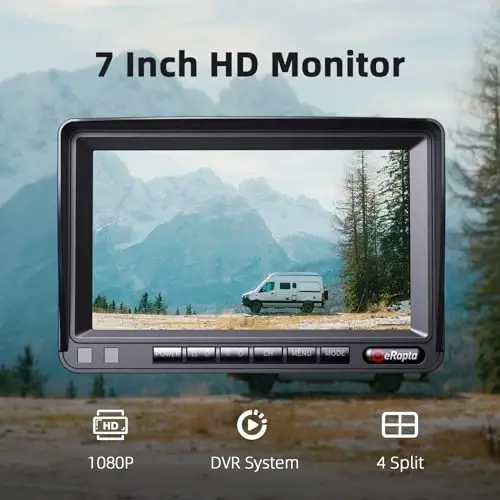 eRapta HD 1080p Geri Görüş Kamera Sistem Kiti, Dörtlü Bölünmüş Kayıtlı 7 inç Geri Görüş Monitörü IP69 Su Geçirmez, Arka ve Yan Görüş Kameraları, Karavan/Tır/Römork/Traktör/Kasa/Kampçı için Geri Görüş Kamerası Y0202 - ERAPTA (1)