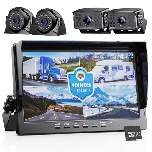 eRapta HD 1080p Orqa Kamera Tizimi To'plami, To'rtga bo'lib yozib oluvchi 10 dyuymli Orqaga Yurish Monitori IP69 Suv o'tkazmaydigan, Orqa va Yon Kameralari, Yuk mashinasi/Treyler/Traktor/Kempir uchun Orqa Kamera AYX104 - 1