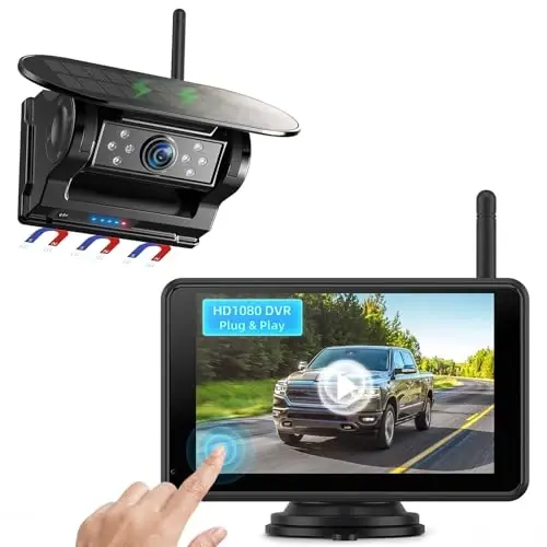 eRapta Magnetic Solar Wireless Backup Camera: HD1080P 5” Touchscreen | Portable with DVR, BSD, 1-Min Install-free IR Night Vision Hitch Backup Camera for Trailer/Truck/ RV/Camper/Tractor-AWTCM501 - eRapta