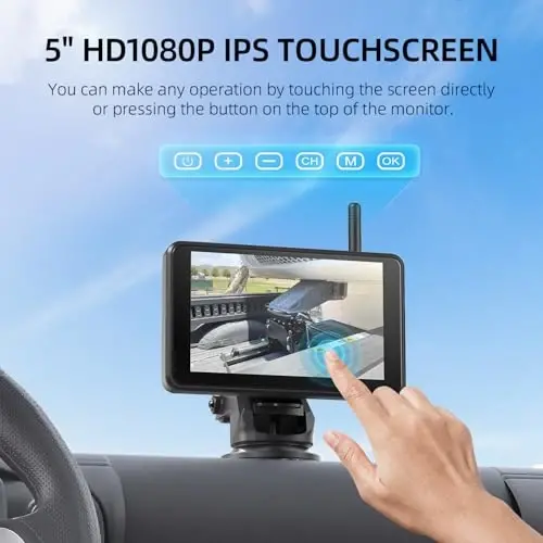 eRapta Magnetic Solar Wireless Backup Camera: HD1080P 5” Touchscreen | Portable with DVR, BSD, 1-Min Install-free IR Night Vision Hitch Backup Camera for Trailer/Truck/ RV/Camper/Tractor-AWTCM501 - 2