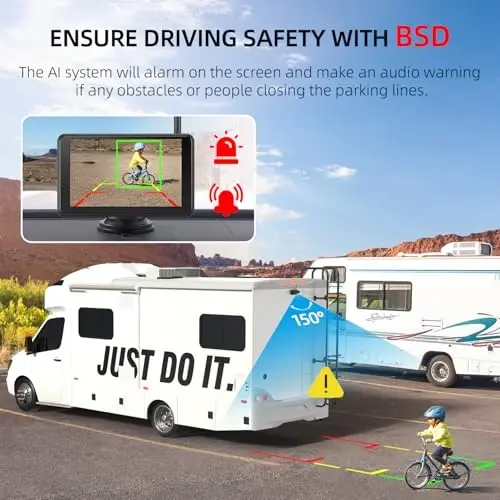 eRapta Magnetic Solar Wireless Backup Camera: HD1080P 5” Touchscreen | Portable with DVR, BSD, 1-Min Install-free IR Night Vision Hitch Backup Camera for Trailer/Truck/ RV/Camper/Tractor-AWTCM501 - 4
