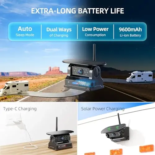 eRapta Magnetic Solar Wireless Backup Camera: HD1080P 5” Touchscreen | Portable with DVR, BSD, 1-Min Install-free IR Night Vision Hitch Backup Camera for Trailer/Truck/ RV/Camper/Tractor-AWTCM501 - 6
