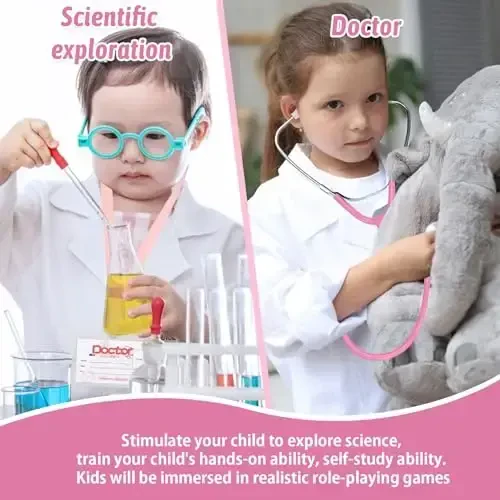 ERDOGLY Bolalar uchun doktor xalati, haqiqiy stetoskopli bolalar laboratoriya xalati, kichkintoy olim kostyumi, qizlar uchun Halloween doktor kostyumlari Karyera kuni Roll Play (S/5-7 yosh) - 3