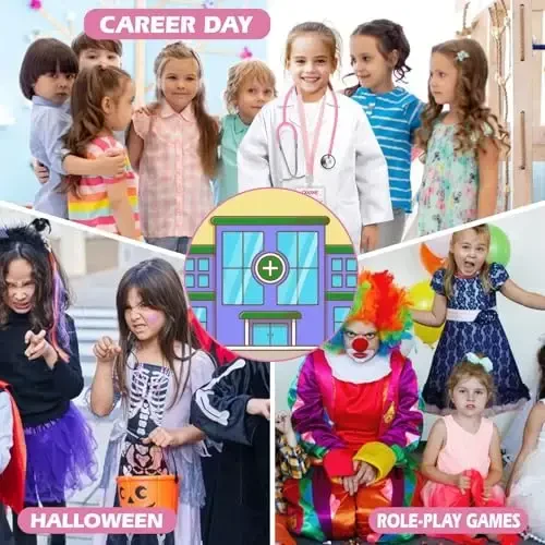 ERDOGLY Bolalar uchun doktor xalati, haqiqiy stetoskopli bolalar laboratoriya xalati, kichkintoy olim kostyumi, qizlar uchun Halloween doktor kostyumlari Karyera kuni Roll Play (S/5-7 yosh) - 6