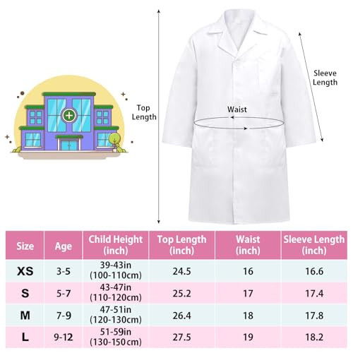 ERDOGLY Çocuk Doktor Kostümü, Steteskoplu Çocuk Doktor Laboratuvar Gömleği, 3-12 Yaş Cadılar Bayramı Doktor Laboratuvar Kostümü - 6