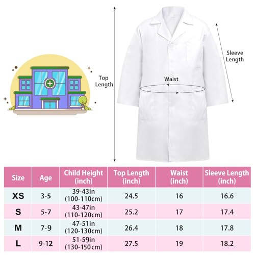 ERDOGLY Çocuk Doktor Kostümü, Steteskoplu Çocuk Doktor Laboratuvar Gömleği, 3-12 Yaş Cadılar Bayramı Doktor Laboratuvar Kostümü - 6