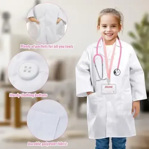 ERDOGLY Doctor Costume for Kids, Toddler Doctor Lab Coat with Kids Stethoscope, Halloween Scientist Costume for Boys Girls - 4