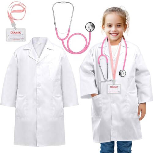 ERDOGLY Doctor Costume for Kids,Toddler Doctor Costume Lab Coat with Kids Stethoscope, Halloween Doctor Lab Costume Age 3-12 - 1