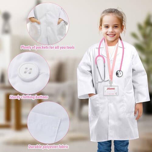 ERDOGLY Doctor Costume for Kids,Toddler Doctor Costume Lab Coat with Kids Stethoscope, Halloween Doctor Lab Costume Age 3-12 - 3