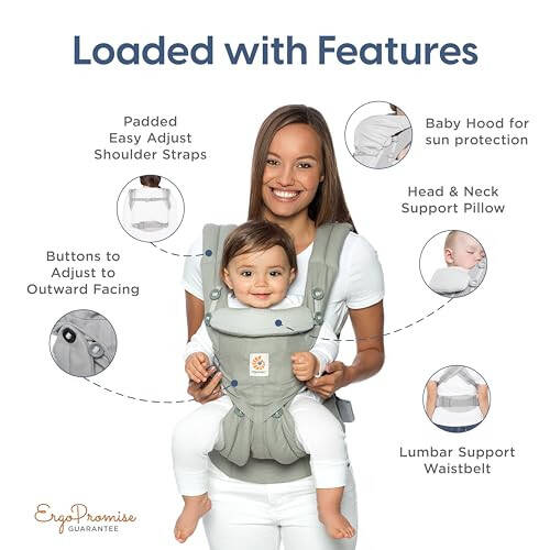 Ergobaby Omni 360 Barcha Holatdagi Chaqaloqlarni Ko'tarish uchun Belni Qo'llab-quvvatlash bilan Tug'ilgan Chaqaloqdan Toddlergacha (7-45 funt), Marvarid Kulrang, Bir O'lcham (1 ta to'plam) - 33