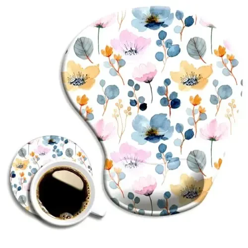 Ergonomic Mouse Pad with Wrist Support and Coaster,Mouse Pads with Non-Slip PU Base for Home Office Working Studying Easy Typing & Pain Relief Blossoming 