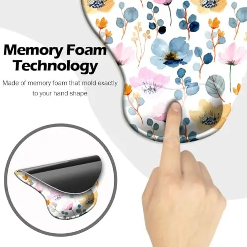 Ergonomic Mouse Pad with Wrist Support and Coaster,Mouse Pads with Non-Slip PU Base for Home Office Working Studying Easy Typing & Pain Relief Blossoming - 4