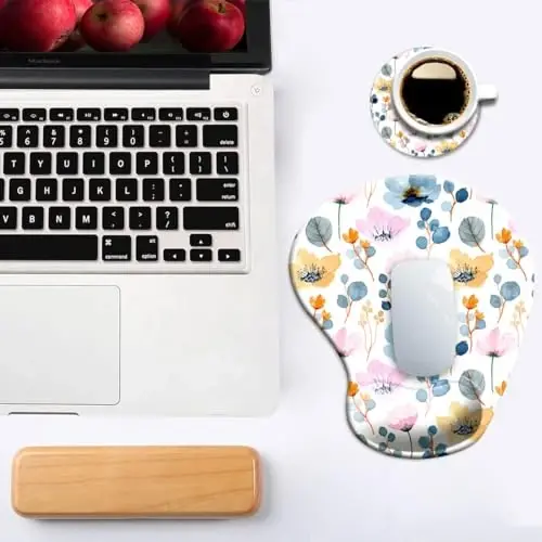 Ergonomic Mouse Pad with Wrist Support and Coaster,Mouse Pads with Non-Slip PU Base for Home Office Working Studying Easy Typing & Pain Relief Blossoming - 6