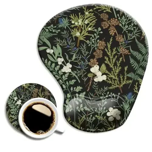 Ergonomic Mouse Pad with Wrist Support and Coaster,Mouse Pads with Non-Slip PU Base for Home Office Working Studying Easy Typing & Pain Relief Botanical Flowers 