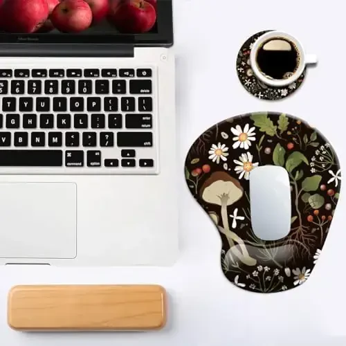 Ergonomic Mouse Pad with Wrist Support and Coaster,Mouse Pads with Non-Slip PU Base for Home Office Working Studying Easy Typing & Pain Relief Daisy - 6