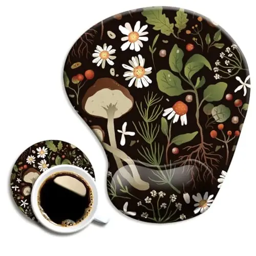 Ergonomic Mouse Pad with Wrist Support and Coaster,Mouse Pads with Non-Slip PU Base for Home Office Working Studying Easy Typing & Pain Relief Daisy 