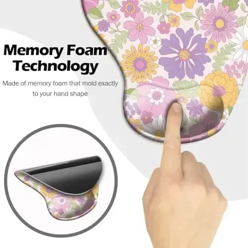 Ergonomic Mouse Pad with Wrist Support and Coaster,Mouse Pads with Non-Slip PU Base for Home Office Working Studying Easy Typing & Pain Relief Daisy Blossom - 4