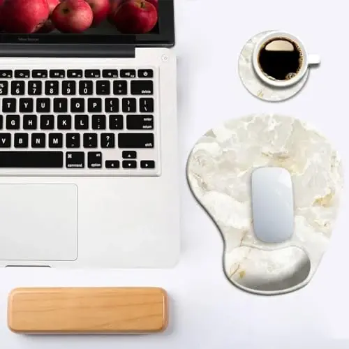 Ergonomic Mouse Pad with Wrist Support and Coaster,Mouse Pads with Non-Slip PU Base for Home Office Working Studying Easy Typing & Pain Relief Ivory Gold - 6