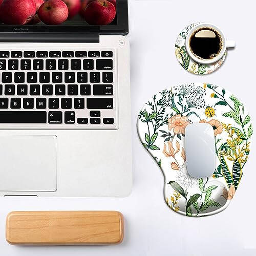 Ergonomic Mouse Pad with Wrist Support, Cute Mouse Pads with Non-Slip PU Base for Home Office Working Studying Easy Typing & Pain Relief Beautiful Floral - 13