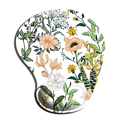 Ergonomic Mouse Pad with Wrist Support, Cute Mouse Pads with Non-Slip PU Base for Home Office Working Studying Easy Typing & Pain Relief Beautiful Floral 