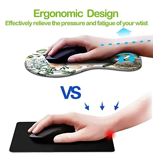 Ergonomic Mouse Pad with Wrist Support, Cute Mouse Pads with Non-Slip PU Base for Home Office Working Studying Easy Typing & Pain Relief Beautiful Floral - 2